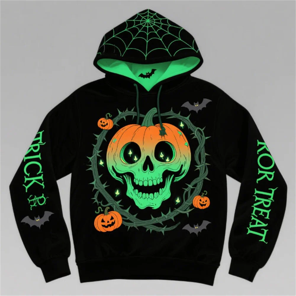 Halloween Terrifying Pumpkin Pattern Men's Hooded Sweatshirts Autumn Winter Long Sleeve 3D Printed Street Horror Hip Hop Hoodies