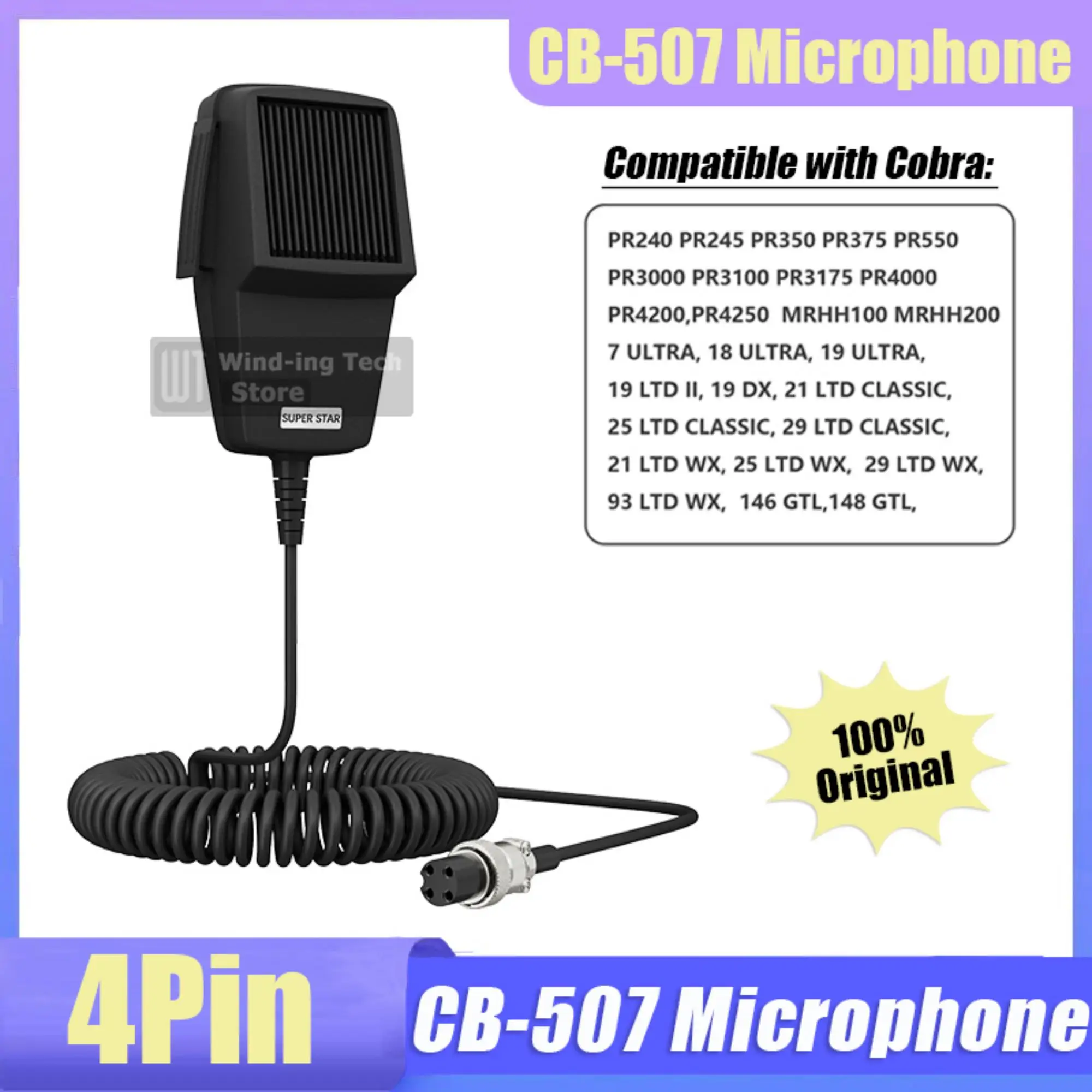 Microfone Original CB-507 com Conector de 4 Pinos MD-507-4, Microfone de Alto-falante para Rádio Móvel, Acessório para Rádio CB para PR350 PR240 PR245