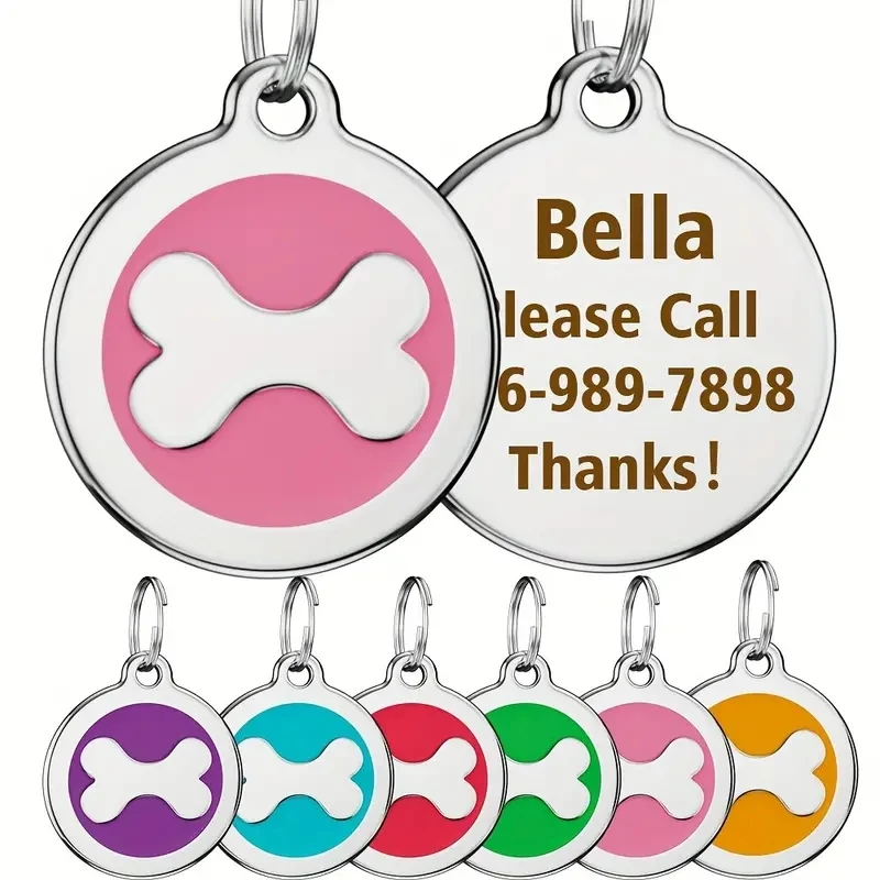 Etiqueta de identificación personalizada para perro y gato, Collar COLGANTE con patrón de hueso, grabado gratis, nombre, número, accesorios
