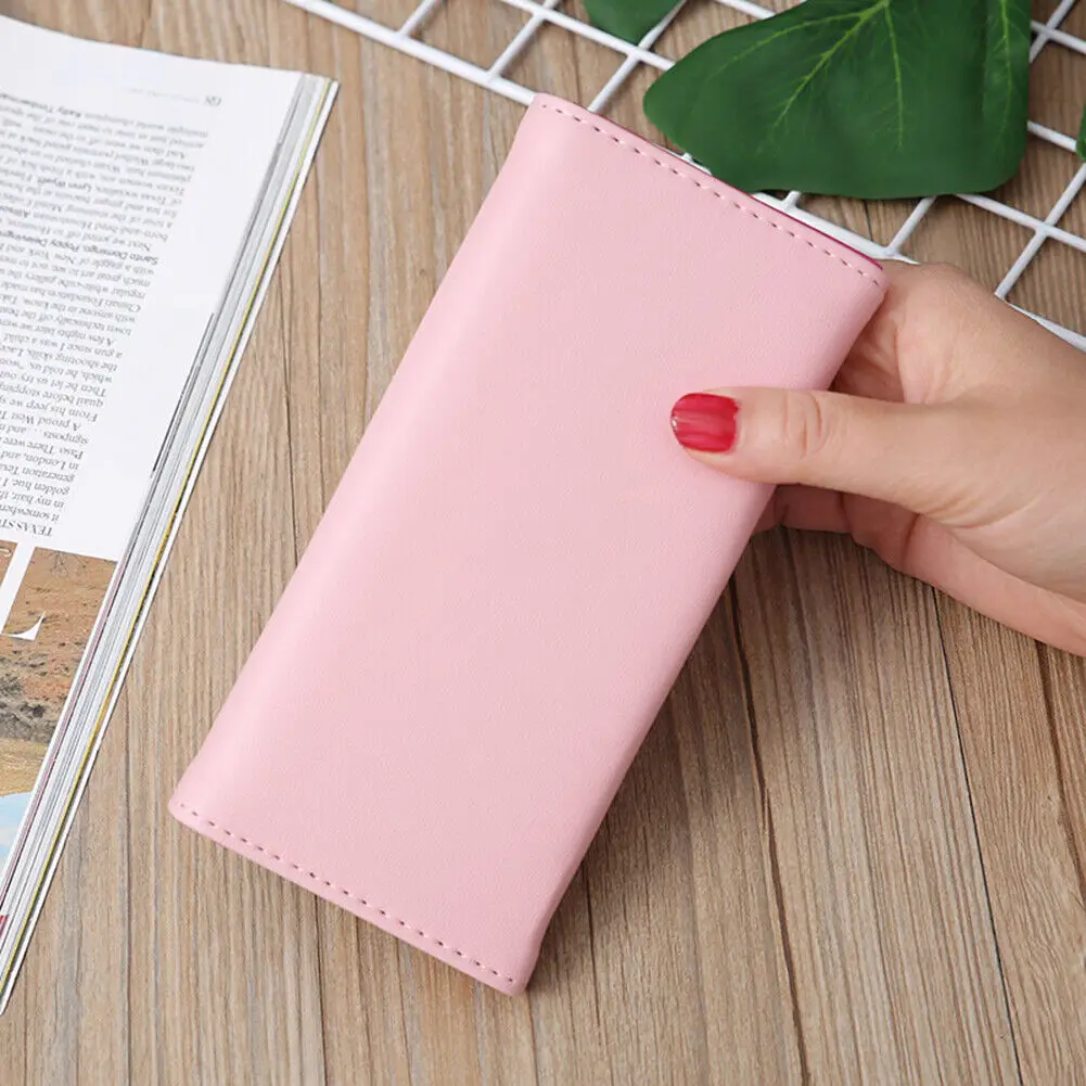 Длинные кошельки с милым котом для женщин, клатч из искусственной кожи с окошком для удостоверения личности, сумка для кредитных карт