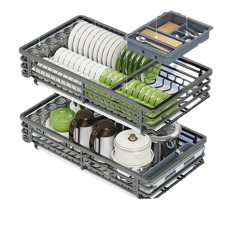 

Drawer Type Double Layer Dish Rack 304 Stainless Steel Seasoning Storage La Blue