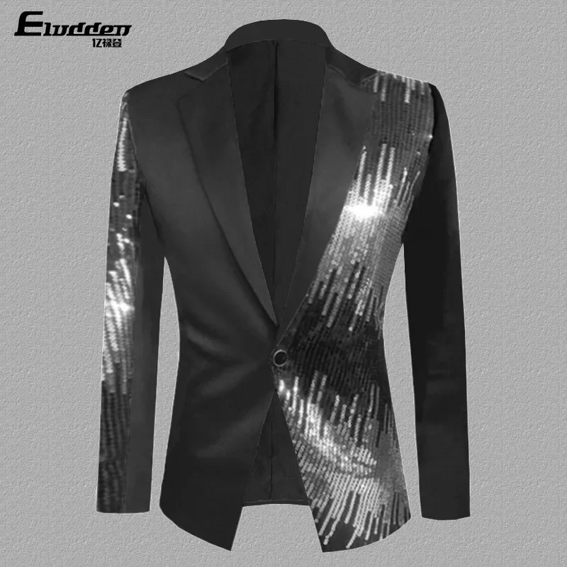 HOO 2024 Men\'s Color Matching Casual blazer Fashion Host Performance Sequined Dress