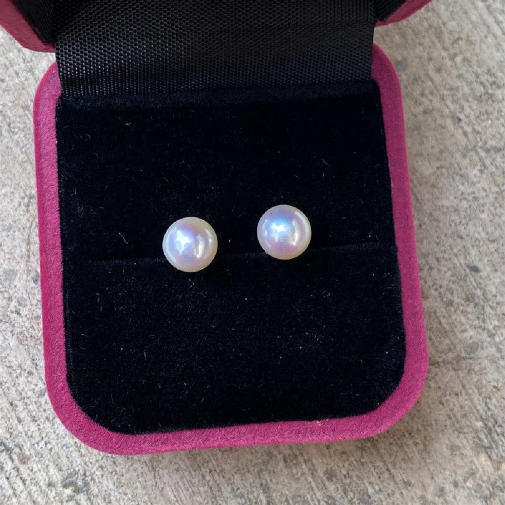 

Миниатюрные жемчужные серьги AAAA6-7мм 7-8мм, натуральные круглые жемчужные серьги из золота 18k/AU750.