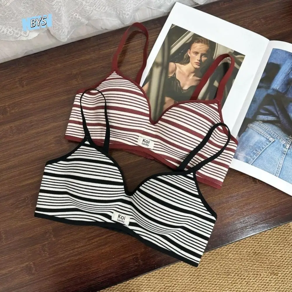 

Comfortable Stripe Wireless Deep V Bra Shockproof Close-fitting Push Up Underwear Anti-sagging Adjustable Seamless Bras Sport