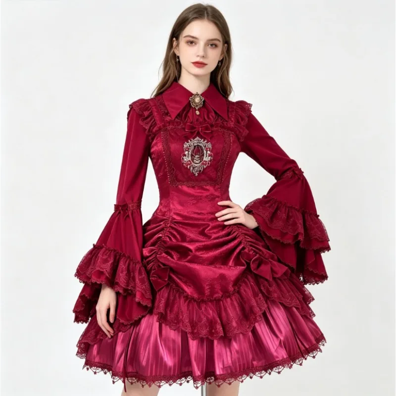 women's-medieval-vintage-gothic-lolita-lapel-bell-sleeve-dress-ruffled-tiered-hem-halloween-evening-party-dress