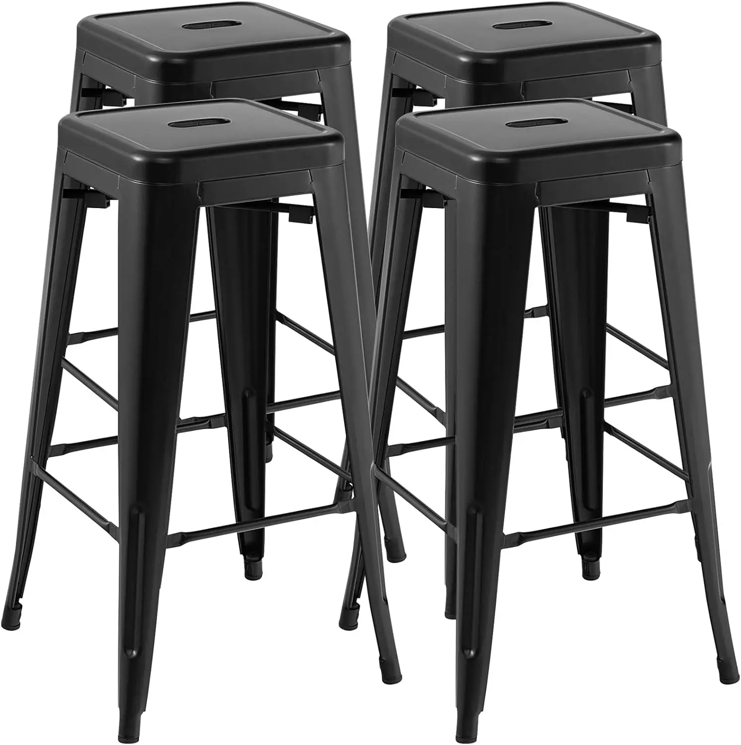 

COSTWAY Bar Stools Set of 4, 30” Bar Height Metal Stools with Rubber Footpads & Handling Hole, (Black, 30‘’)