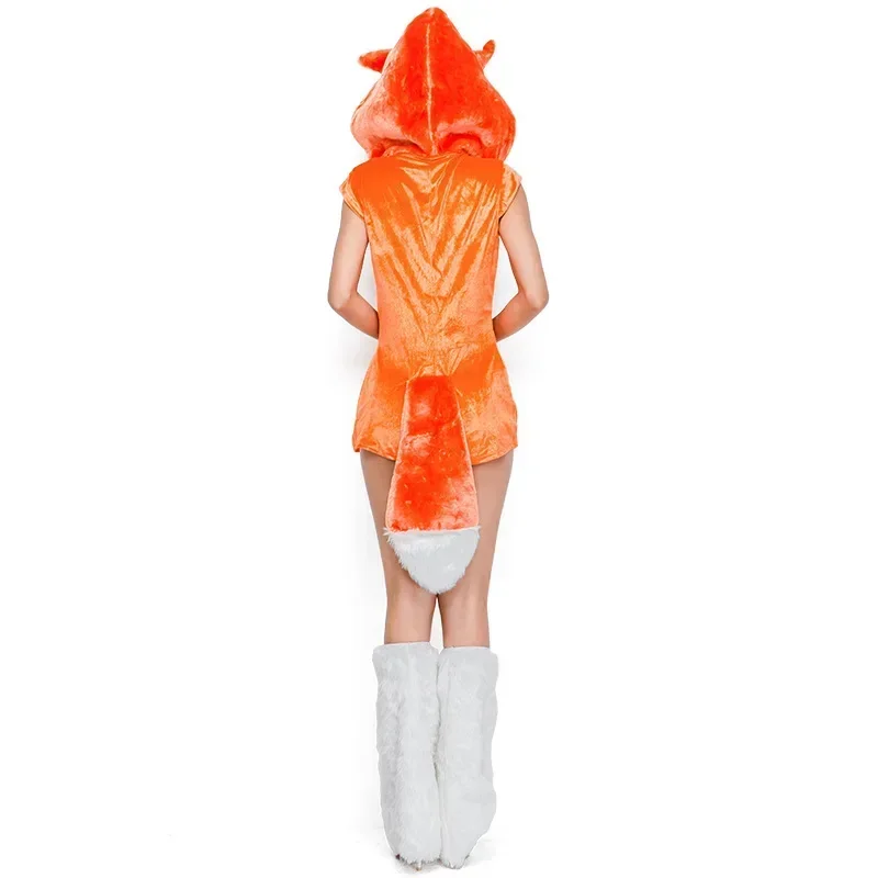 HN8 Seaxy Oranje Dier Vos Faux Lange Bont Kostuum Halloween Stage Performance Vrouwen Cosplay Jumpsuit8...Gf
