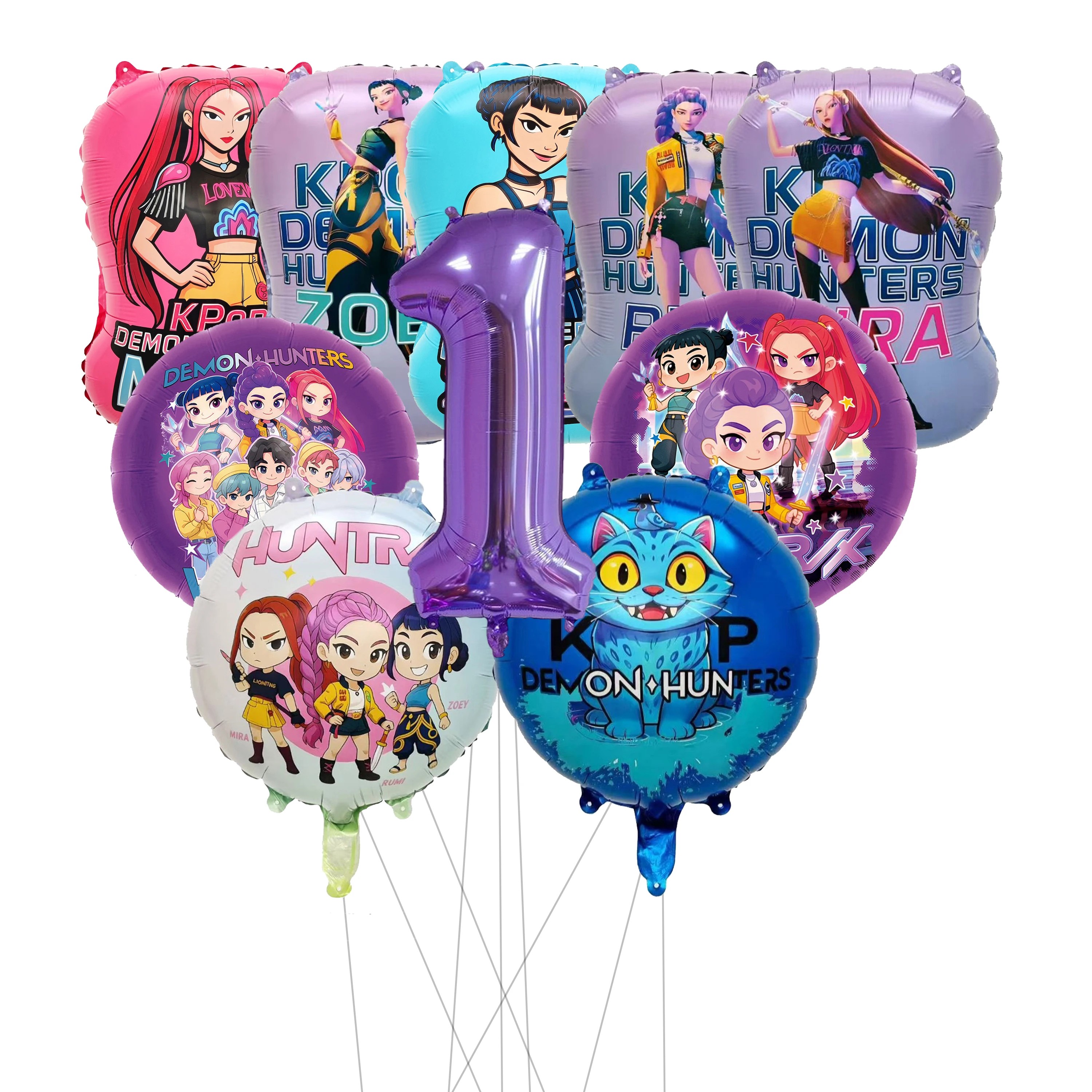 Ensemble de ballons Kpop Demon Hunters Mira Humi, ballons en aluminium violet numéro 4, globos pour les fournitures de fête d'anniversaire des enfants, kit d'air hélium