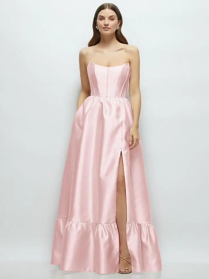 Elegant Evening Dresses 2024 Satin Pink Strapless Scoop Neckline A Line Floor Length Formal Party Prom Gowns Custom Made