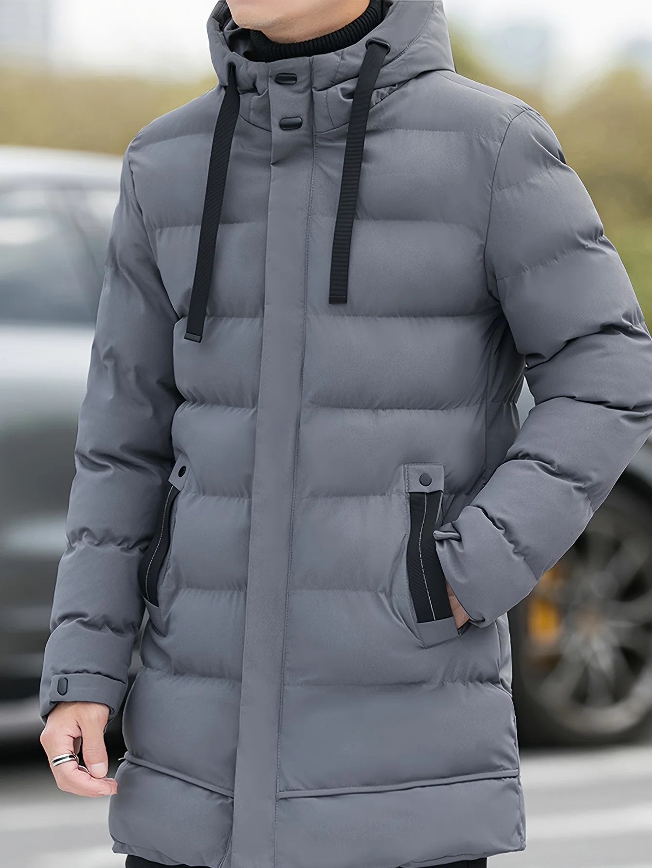 

Men's Hooded Winter Jacket-Trench Coat Soft & Warm Casual Outerwear with Full-Zip Closure, Pockets, Machine Washable