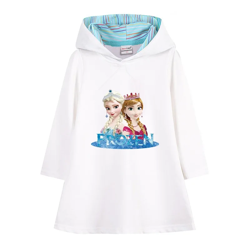 2025 New Cotton Disney Baby Girls Dress Frozen Elsa Anna Autumn Bluey Girl Clothing for Children Long Sleeve Kids Clothes Hooded