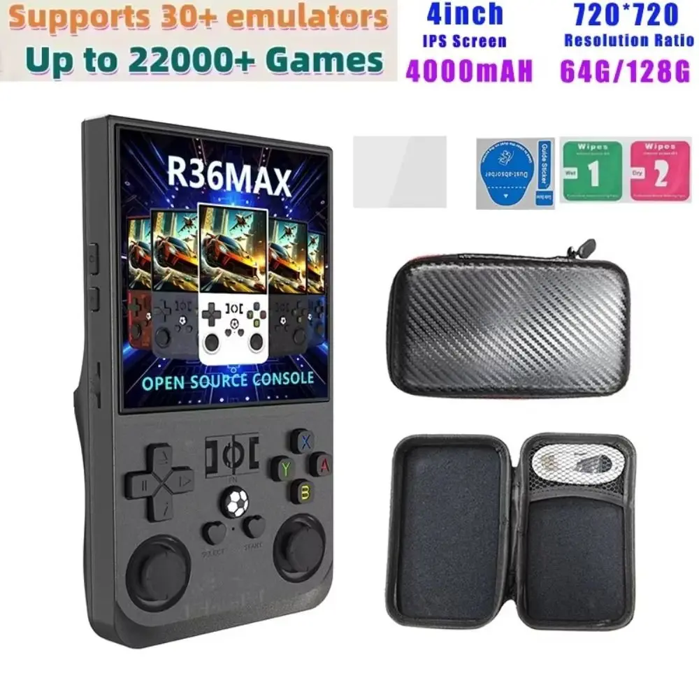 

Портативная игровая консоль R36MAX с открытым исходным кодом, 4-дюймовый экран iPS, двойной джойстик, игровой автомат, 4000 мАч, до 22000+ игр