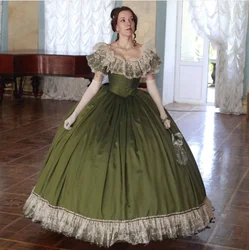 Victorian Green Dress Princess Wedding Dress Civil War Southern Belle Evening Dress Scarlett Dress Off Shoulder Elegant Dress