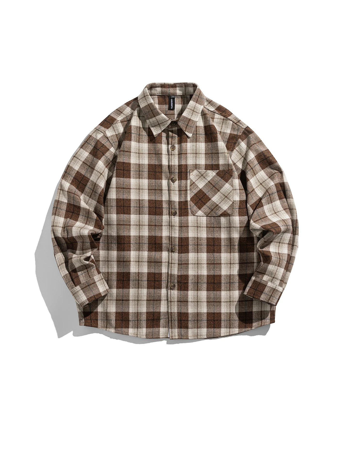 

Retro Contrast Color Plaid Splicing Long Sve irt Spring Casual Laidba Sle Couple's irt Coat Loose Fit Polyester Co...