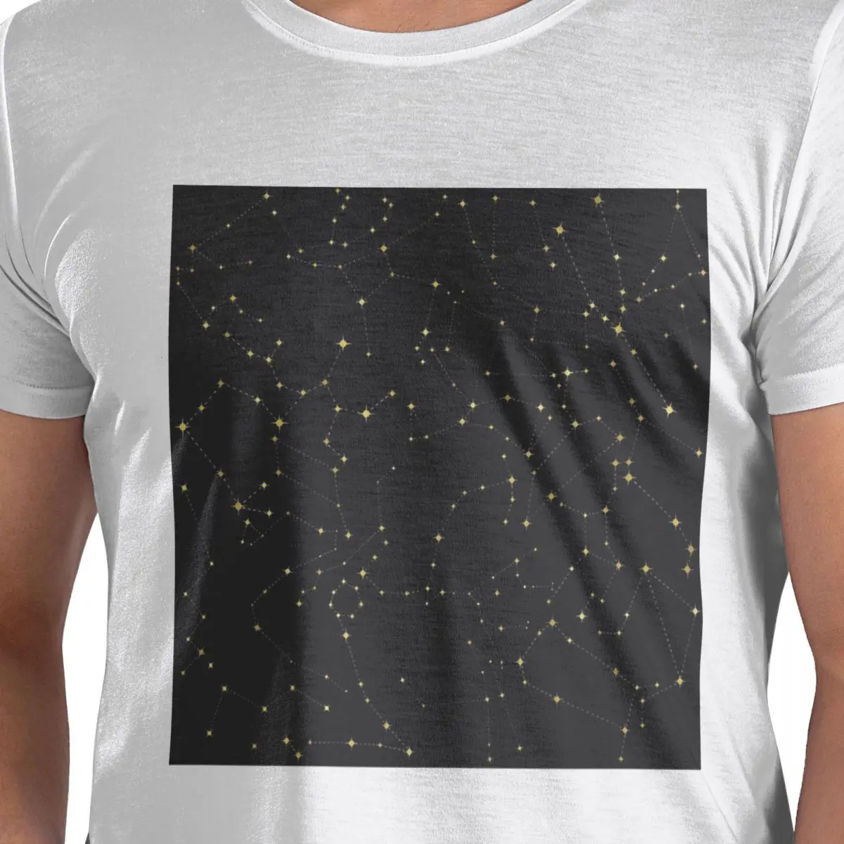 

Ночное небо, золотые небесные звезды, зодиакальные созвездия, футболка из 100% хлопка, мужские футболки большого размера, мужские футболки с круглым вырезом и коротким рукавом