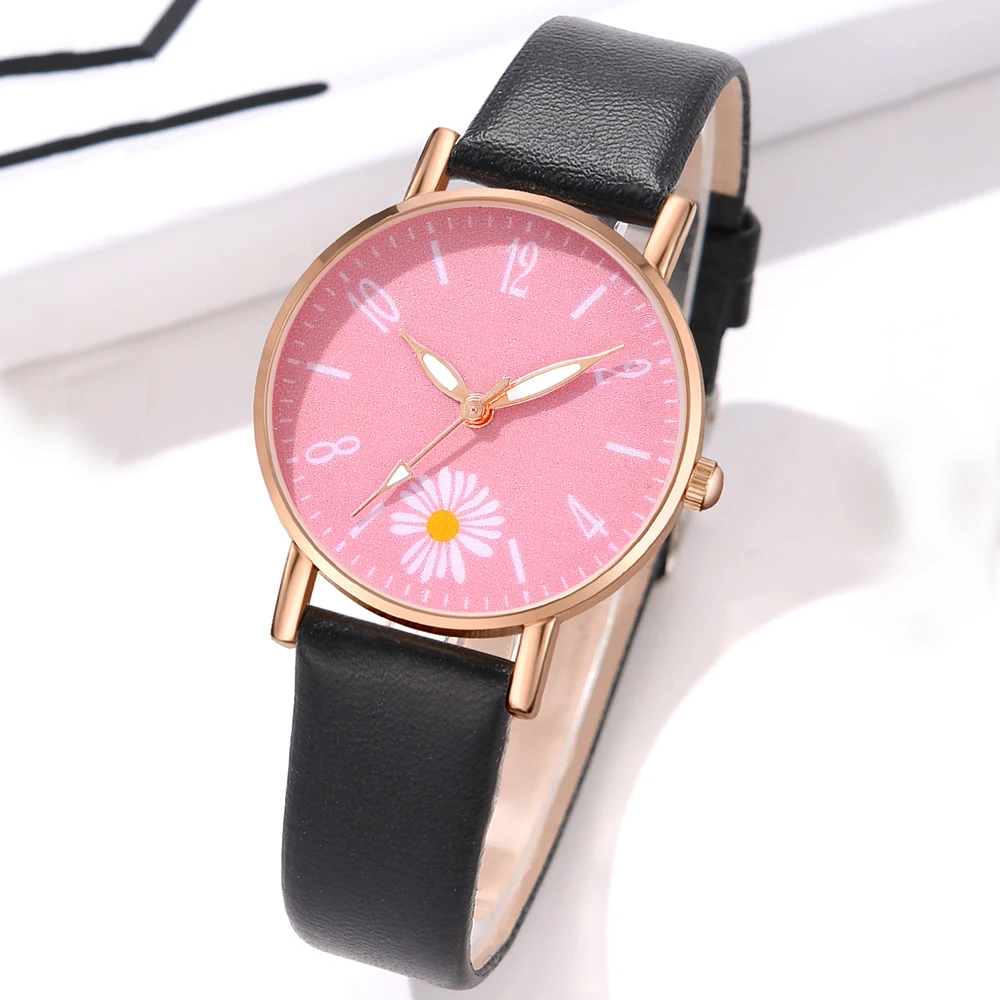 1Pcs Minimalist Style Flower Element Dial Watch For Couples Casual Fashion Quartz Watch Is The Perfect Gift For Her