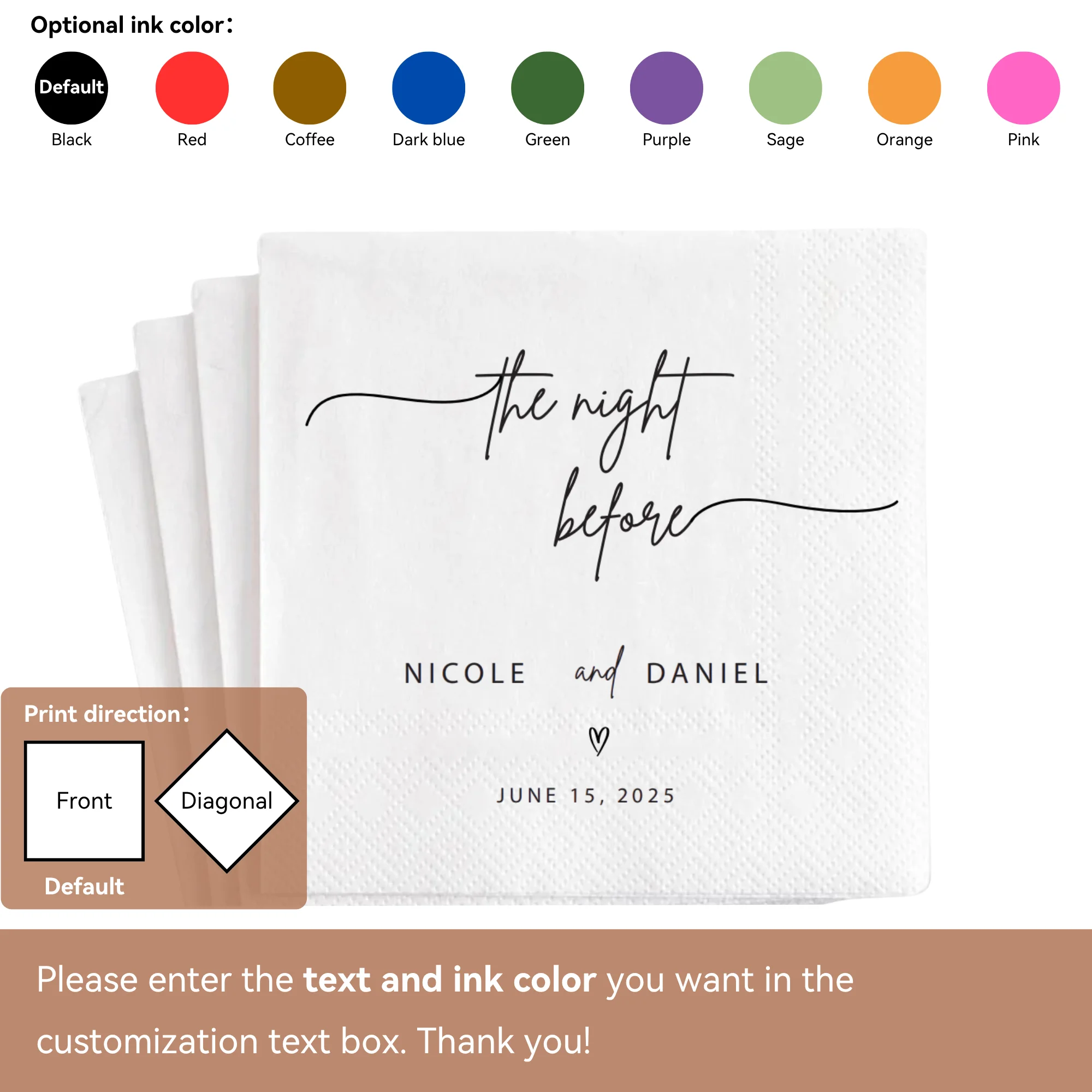 Personalisierte Hochzeits-Papierservietten, 20–500 Stück, individuelle Monogramm-bedruckte Servietten für Hochzeit, Cocktailparty, Jahrestag, Dekoration – Detail 8