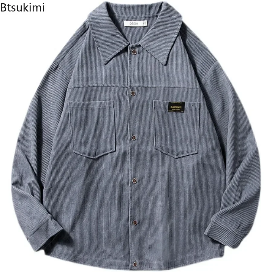 2024 Men\'s Fashion Harajuku Corduroy Long-sleeved Shirt Retro Style Loose Casual Shirt Coats Oversized Cardigan Men Cargo Jacket