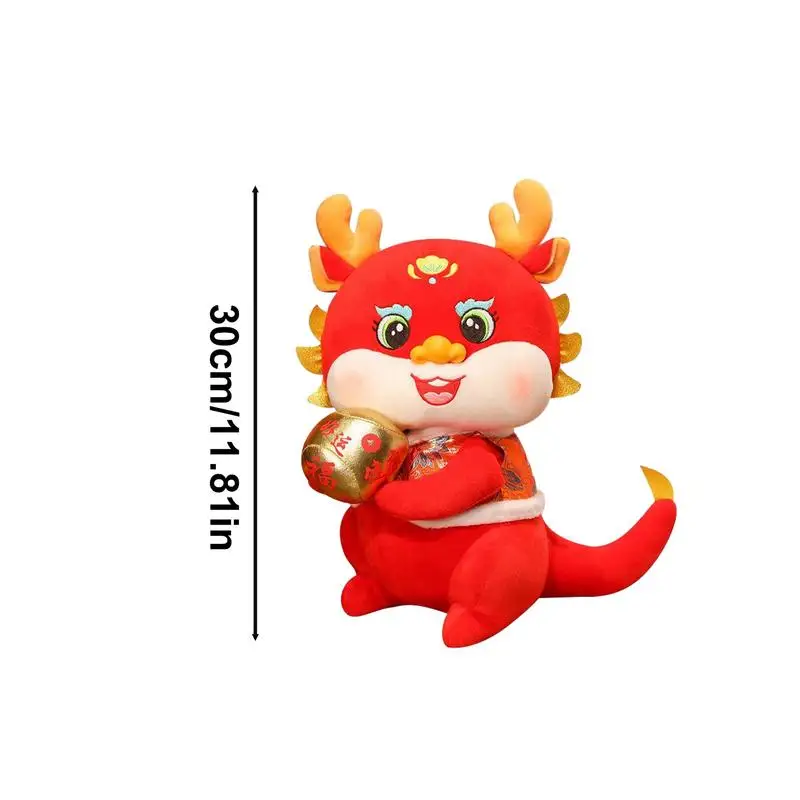 Boneka naga Cina, mainan mewah simulasi naga Cina, merah Beruntung lembut Tahun Baru China, 2024 mewah untuk dekorasi rumah Festival Musim Semi