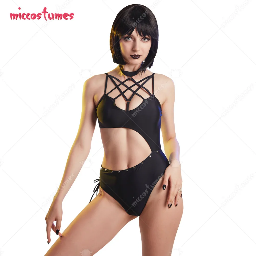 Miccostumes Swimsuits for Women Gothic Hexagram Cross Bathing Suit Hollow One-piece Swimwear