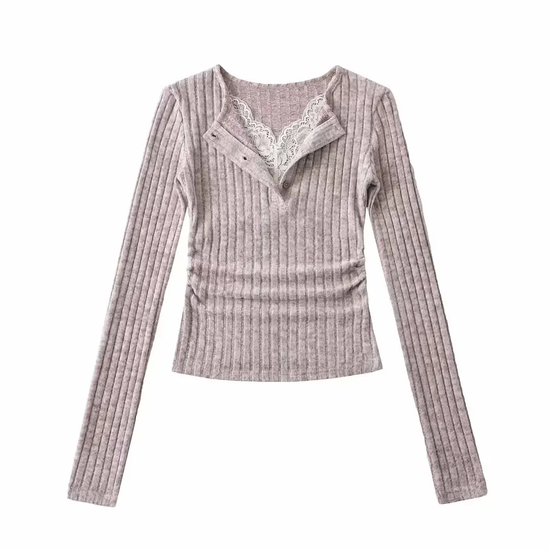 Pure Desire Pizzo V-ne lavorato a maglia lungo Sve da donna Slim Fit Base irt Casual Sle Tessuto morbido Comodo da indossare ort Le...