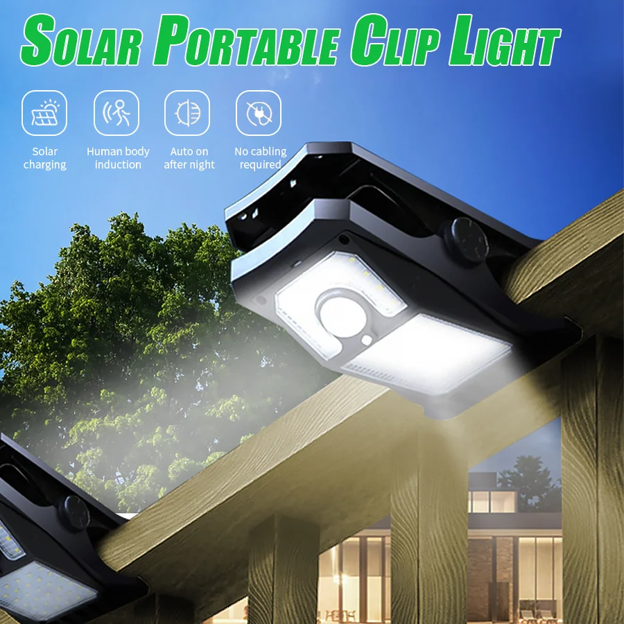 45LED solar outdoor camping clip light, outdoor sensing night light, rainproof USB socket small street light