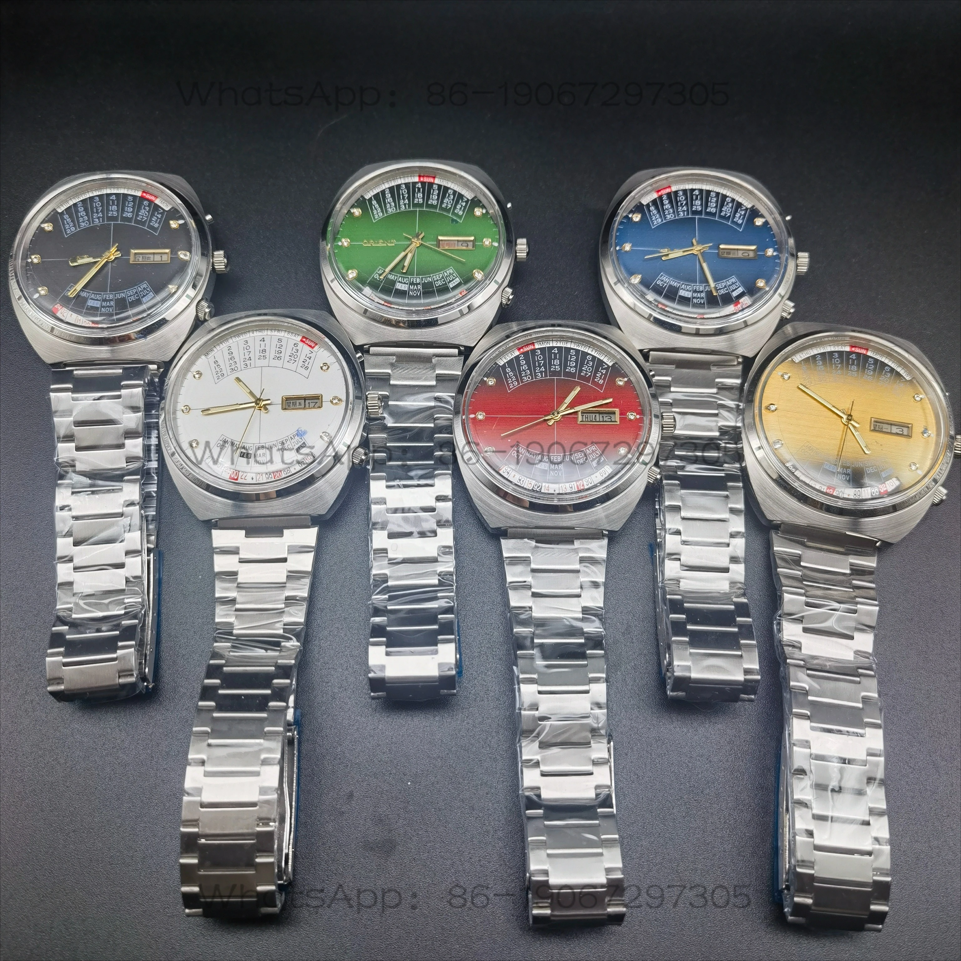 

Автоматические механические часы Oriented, вращающийся большой циферблат, полнофункциональные часы из нержавеющей стали, большой циферблат 43,5 мм