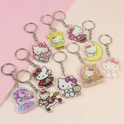 Hello Kitty Acrylic Keyring Anime Peripherals Keychain Accessories Children School Bag Car Key Pendant Girls Birthday Toys Gift