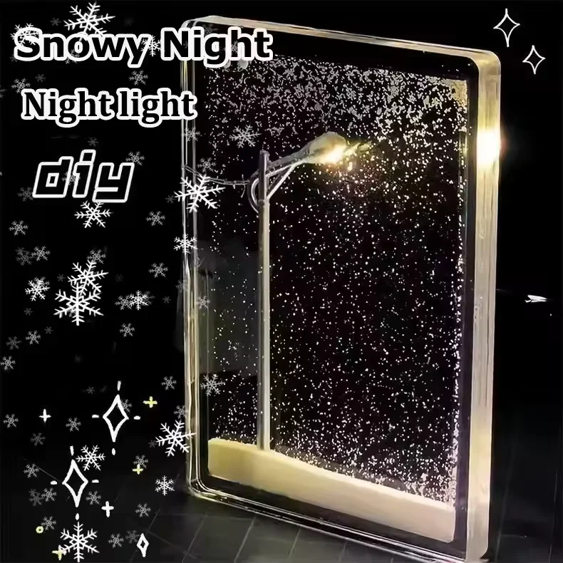 Handmade Snow Scene Night Light Christmas Crafts Snowy Night Flowing Romantic Night Light DIY Quicksand Snowflake Lamp for Girls