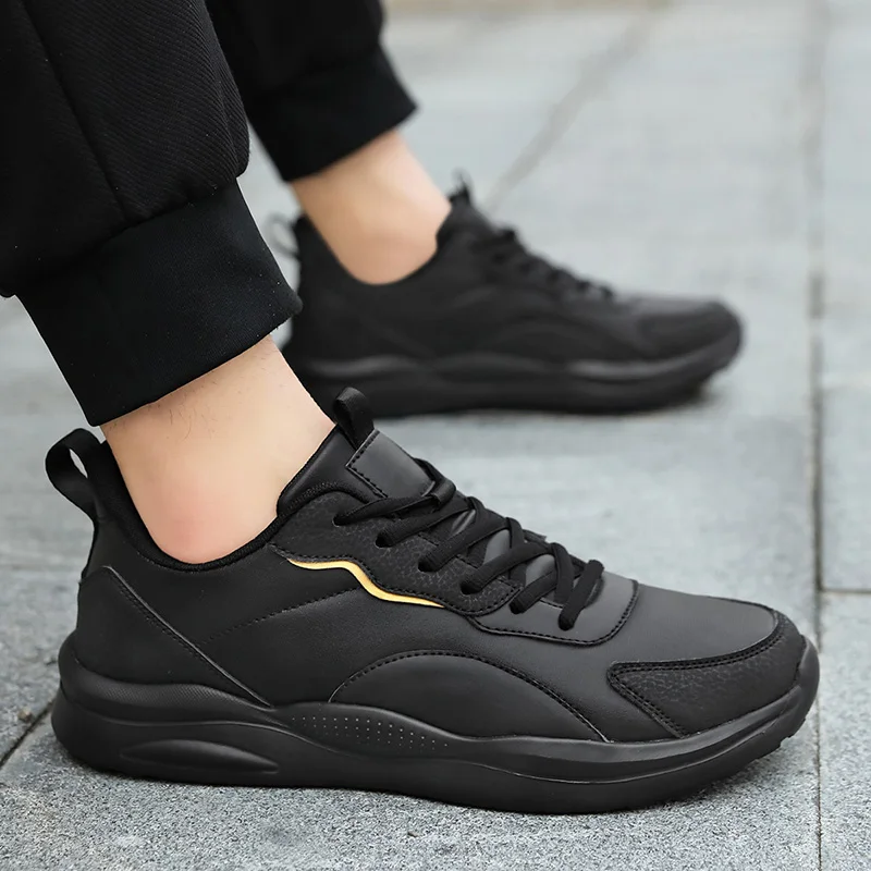 

Мужские кроссовки для бега из искусственной кожи, зимние спортивные легкие кроссовки на шнуровке для фитнеса, удобные дышащие черные прогулочные туфли, размер 39-48