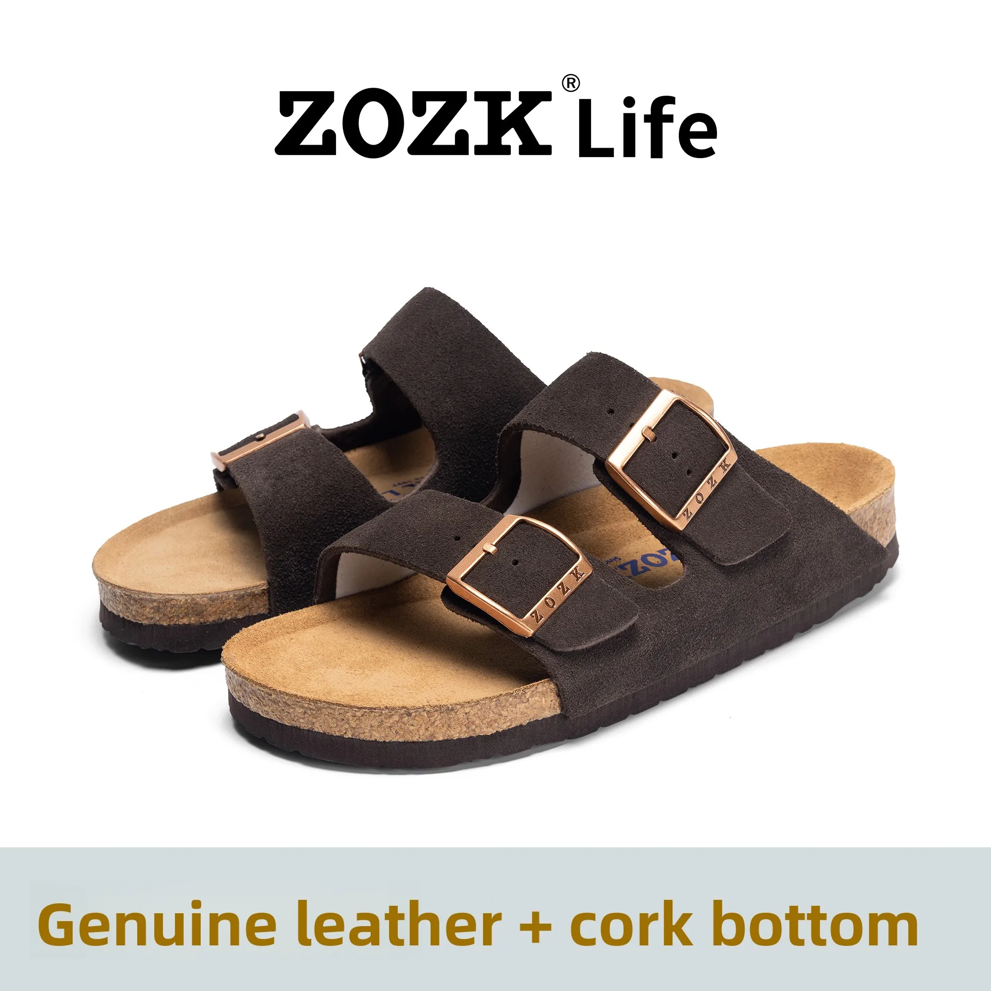 

Мужские замшевые кожаные сандалии ZOZK Life, тапочки без шнуровки с двойной пряжкой и пробковой ножкой, доступны 5 цветов, удобная одежда