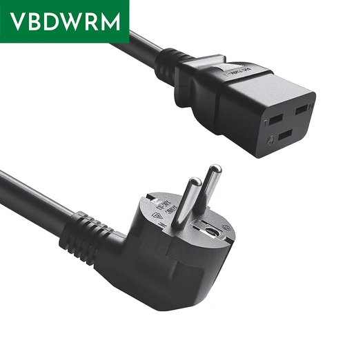 Imagen 1 del producto Cable de alimentación de alta resistencia con enchufe europeo de 3 pines a IEC C19, cable de extensión de alimentación de la red eléctrica europea a IEC320 C19, cable de alimentación para fuente de alimentación (PSU) de 3x2,5 mm²