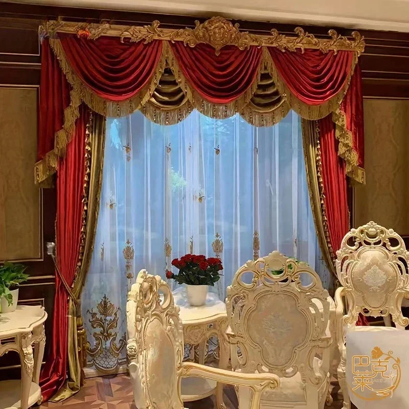 European Retro Luxury High-end Velvet Banquet Festive New Year Atmosphere Curtains for Living Room Bedroom Dining Custom Size