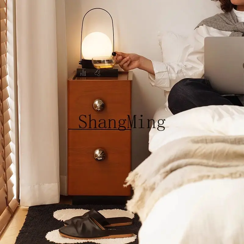 

ZYY retro solid wood bedside table small very narrow bedroom bedside storage cabinet household light luxury storage cabinet