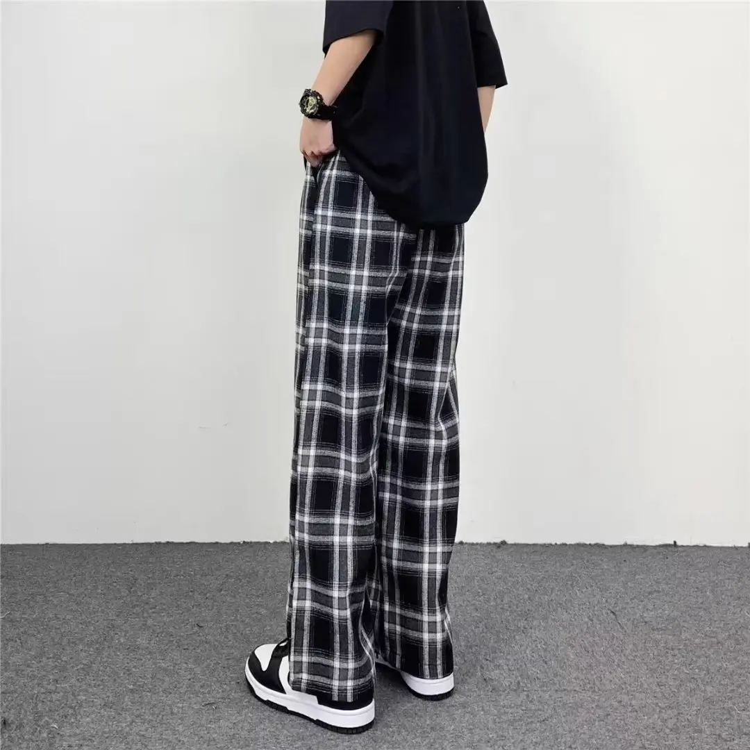 Korean Summer Plaid Pants Men 5XL Casual Straight Trousers for Male/Female Harajuku Hip-hop Pants Fashion Streetwear Sweatpants