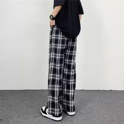 Korean Summer Plaid Pants Men 5XL Casual Straight Trousers for Male/Female Harajuku Hip-hop Pants Fashion Streetwear Sweatpants