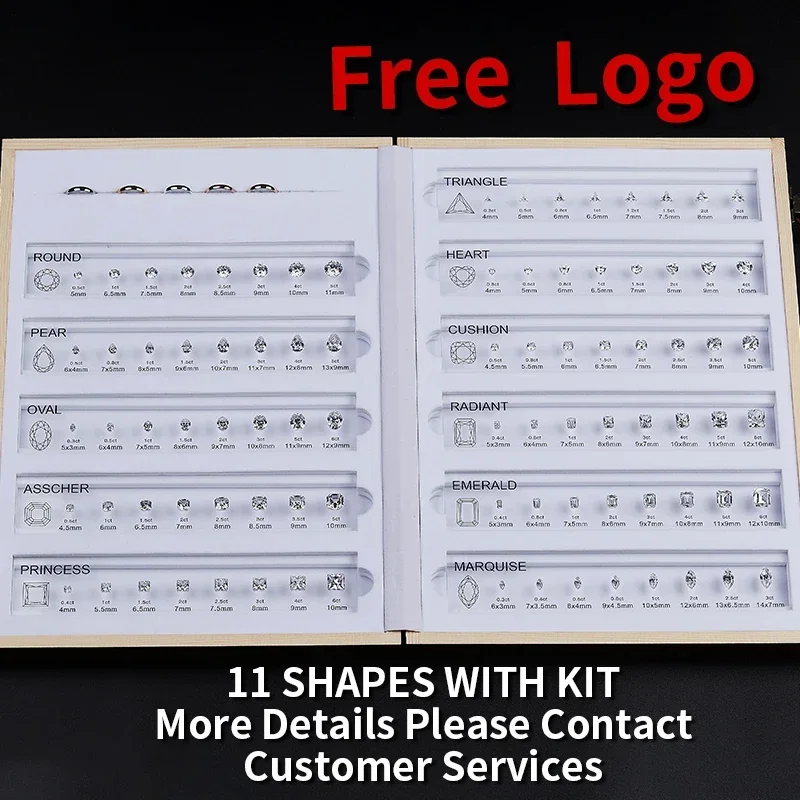 Customize Comparison Chart Set Ring Size Reference All Shapes Gemstones 5A Cubic Zirconia Diamond Carat Chart for Jewelry Store