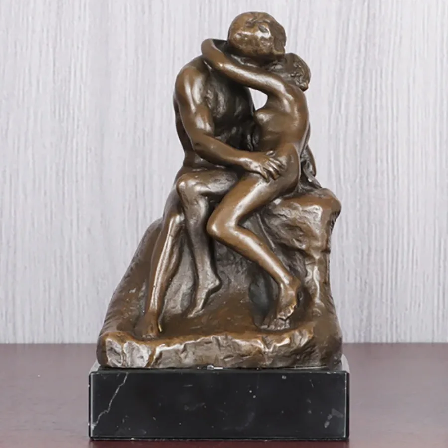 Berühmte antike Kunst: Die Kuss-Statue von Rodin, Bronze-Replik, kleine Figur, romantische Paar-Dekoration für Zuhause, ewige Liebhaber-Skulptur