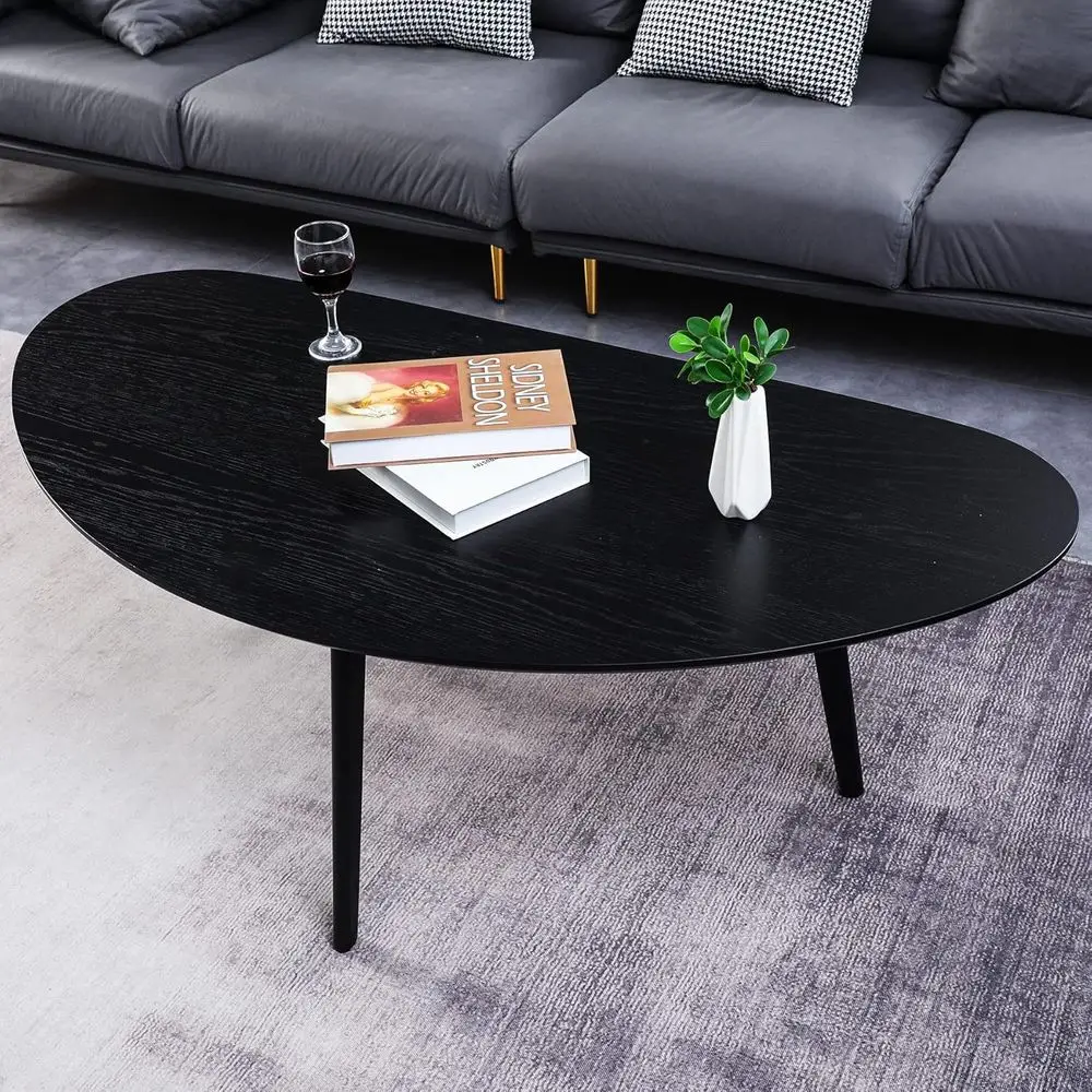 طاولة قهوة سوداء بيضاوية أنيقة، مثالية لغرف المعيشة الحديثة في منتصف القرن والمساحات المدمجة، 47.3 عرض × 23.63 عمق × 17.72 ارتفاع #4