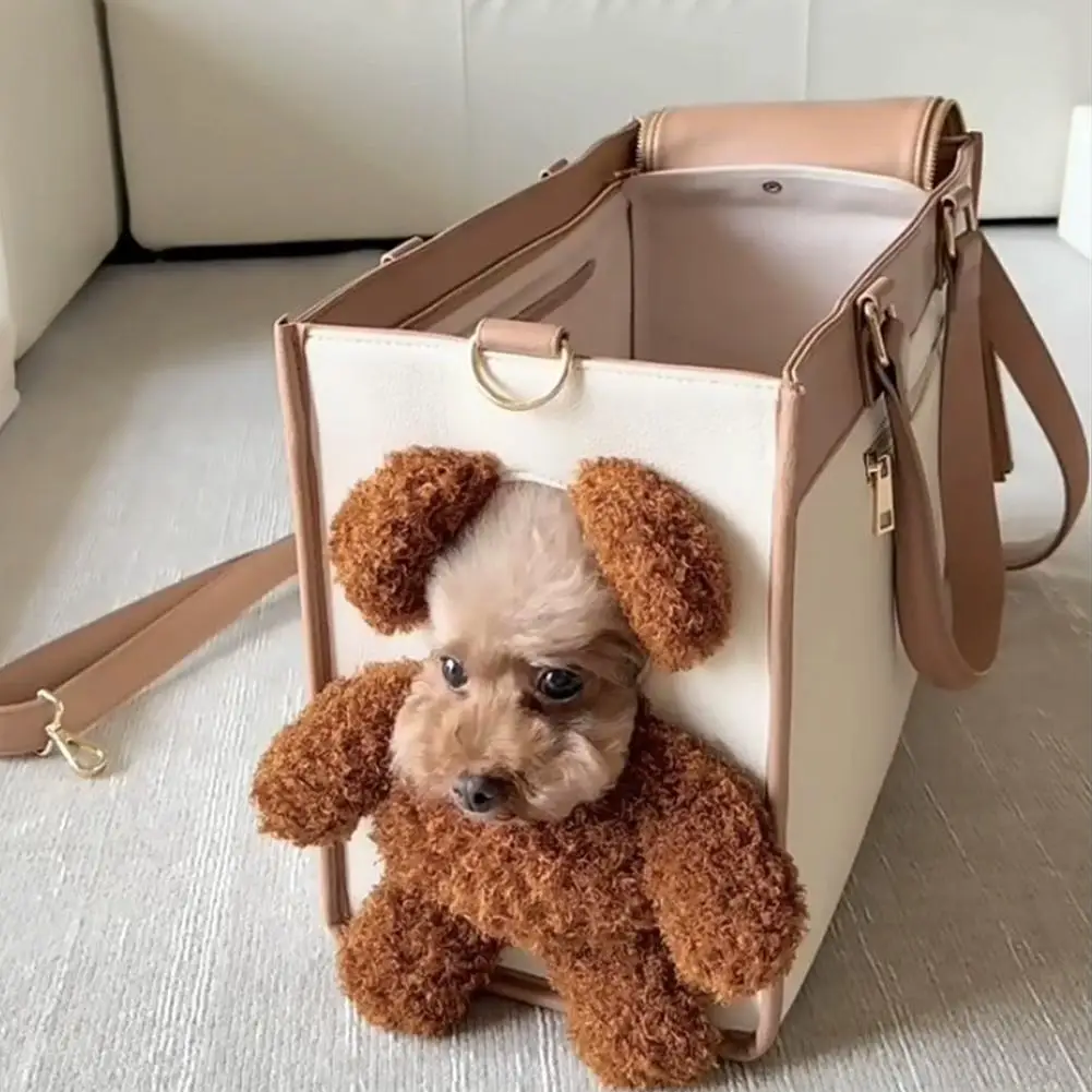 大容量のかわいいテディベア型ぬいぐるみ猫型ショルダーバッグ、アウトドア用小型犬用ハンドバッグ、動物愛好家のためのペットバッグ