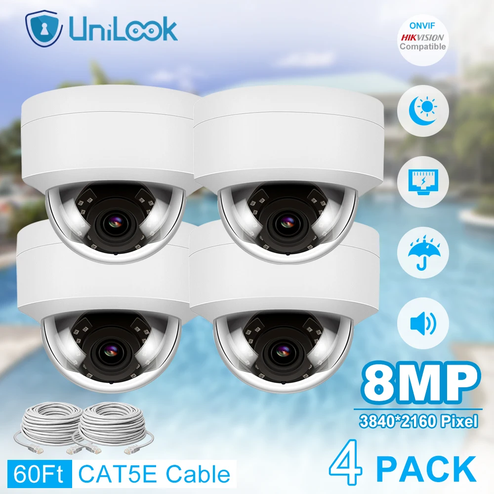 UniLook 4K 8MP Ultra HD POE IP Camera Outdoor Audio Microphone CCTV Security Camera IR Night Vision IP66