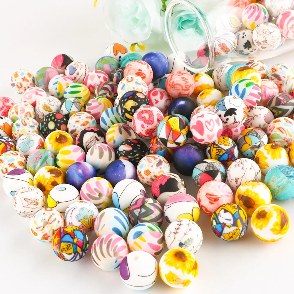 

50-1000Pcs 15mm Leopard Silicone Beads Round Printed Beads For Jewelry Making DIY Necklace Jewelry Accessories