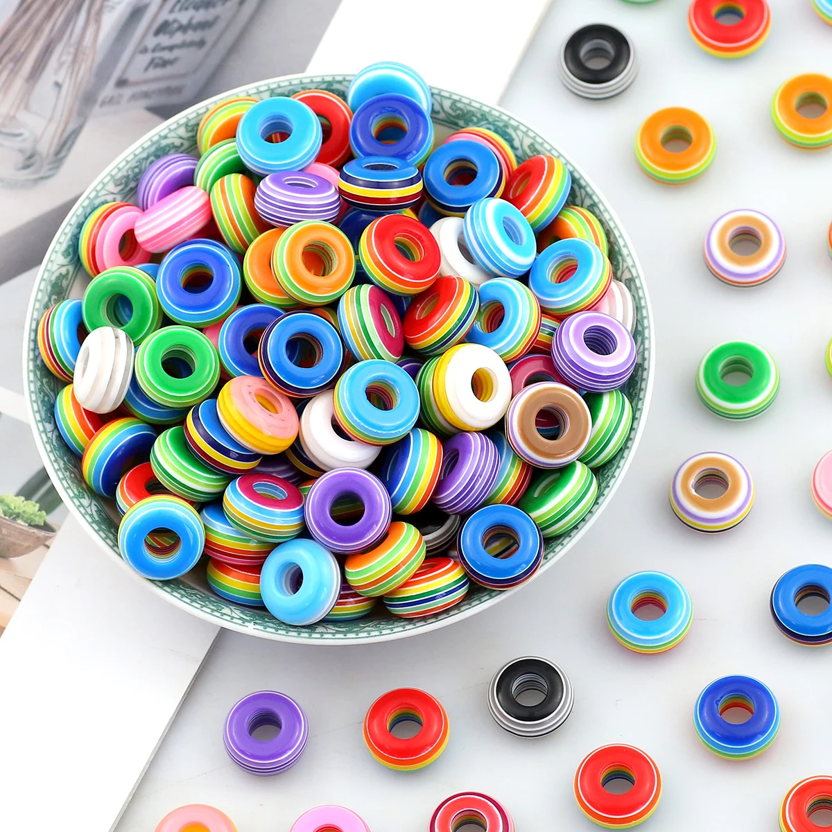 7×13mm Acryl Flache Candy Farbe Großes Loch Perlen Bunte Spacer Lose Perlen Für Schmuck Machen Armband DIY schlüsselbund Zubehör