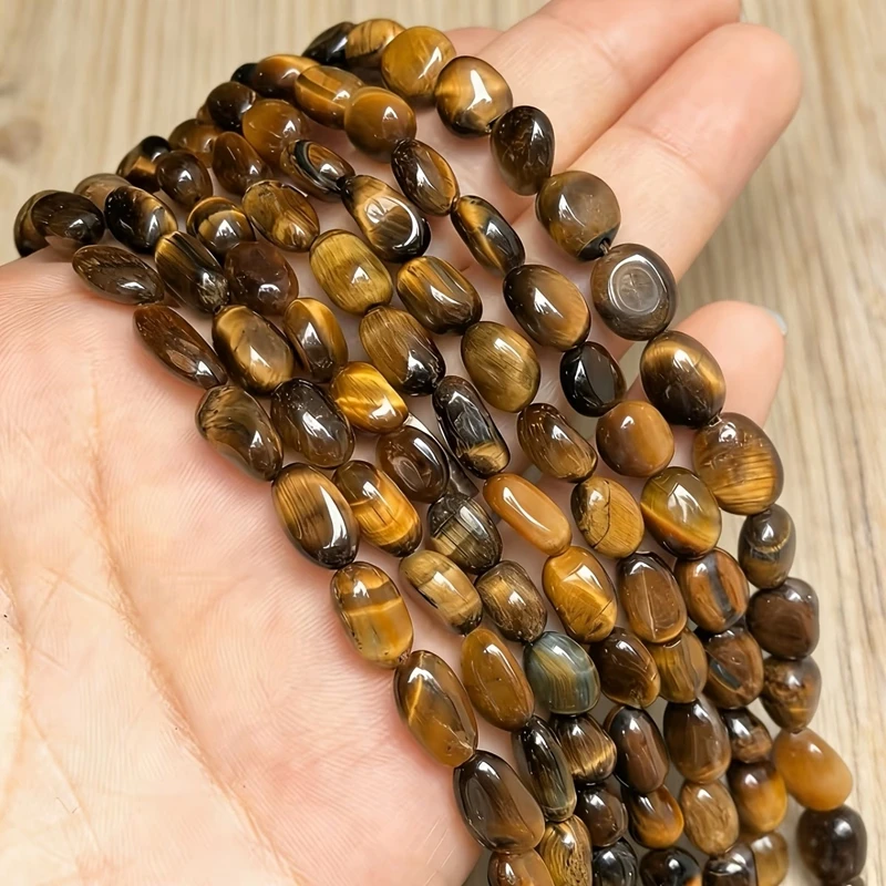 Naturstein Unregelmäßige Tigerauge-Achate Aquamarin Quarz Jade Runde Lose Perlen 15' Strang 6-8mm Für DIY-Armbänder – Detail 3