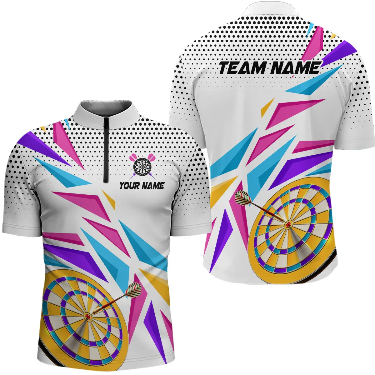 Personalized Name Red White Darts & Dartboard Dart 3D Printed Fashion Men Summer Zip Polo Shirt Dart Team Jerseys XKP07