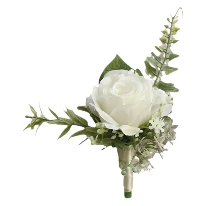 Corpetto da polso bianco fiori di rosa artificiali polso corpetto Groomsman vestito Boutonniere accessori per il matrimonio