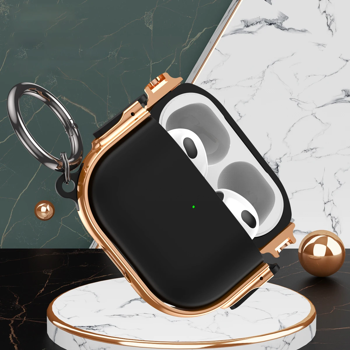 

For AirPods Pro plating Cover Portable Black Leather Cover Case with Carabiner for Apple AirPods Pro Airpods 3 Charging Case2 1