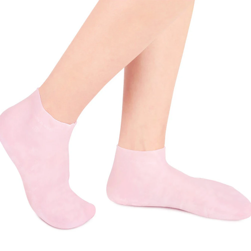 

3 Pairs M Size White Pink Beige Moisturizing Socks Exfoliating Foot Care Spa Anti Cracking Hydrating Sebs Protection Covers