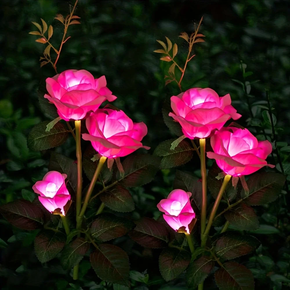 solar garden rose light realista led rose flower patio grave decoracao impermeavel stake light decoracao do patio 01