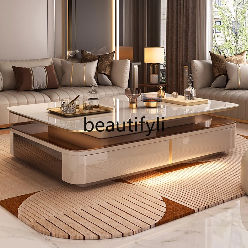 

Rock slab coffee table living room light luxury high-end tea table designer double-layer tea table home